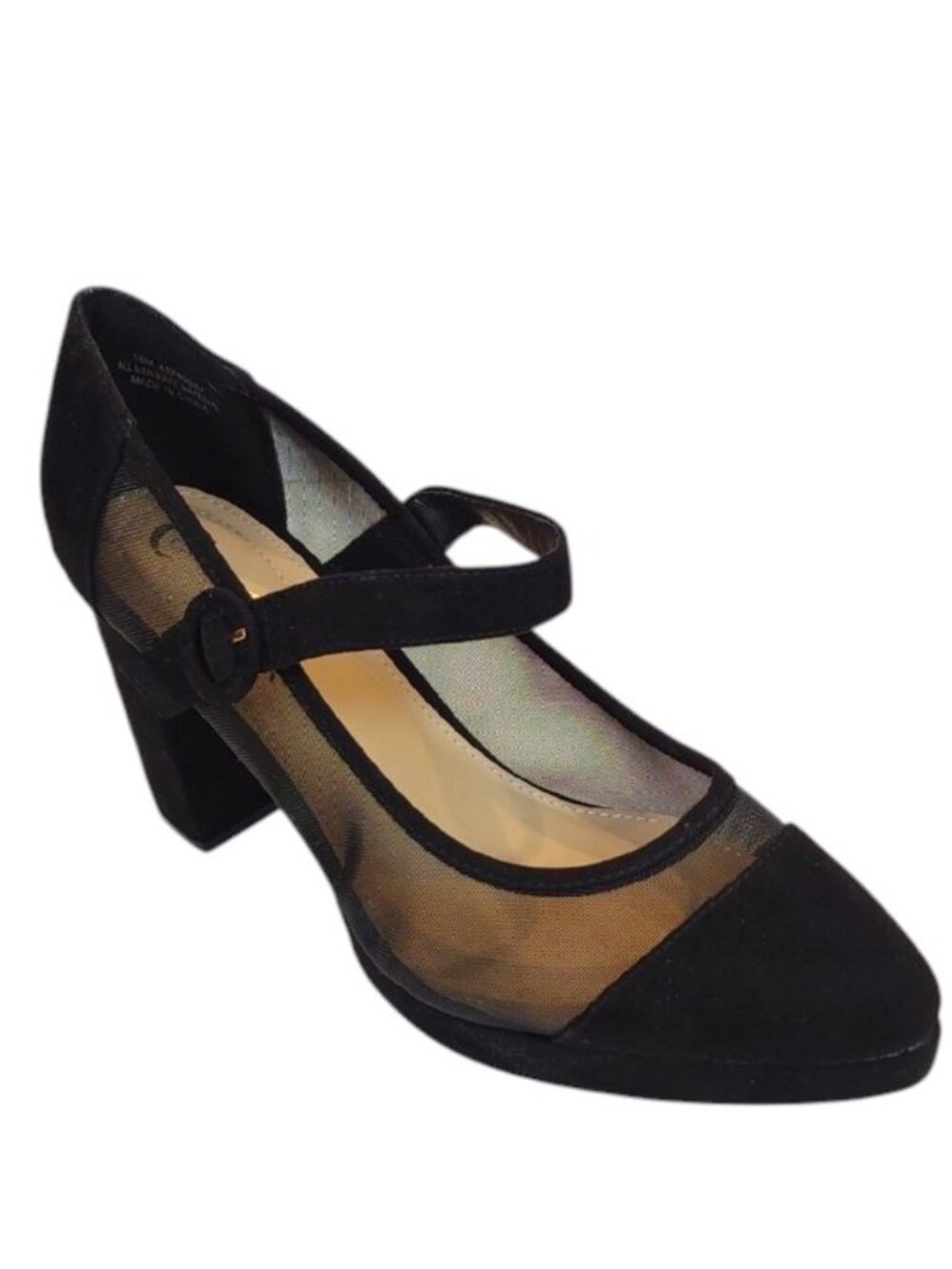 C Comfort Est. 1946 Black Mesh / Faux Velvet Suede Block High Heel Mary Jane Pum